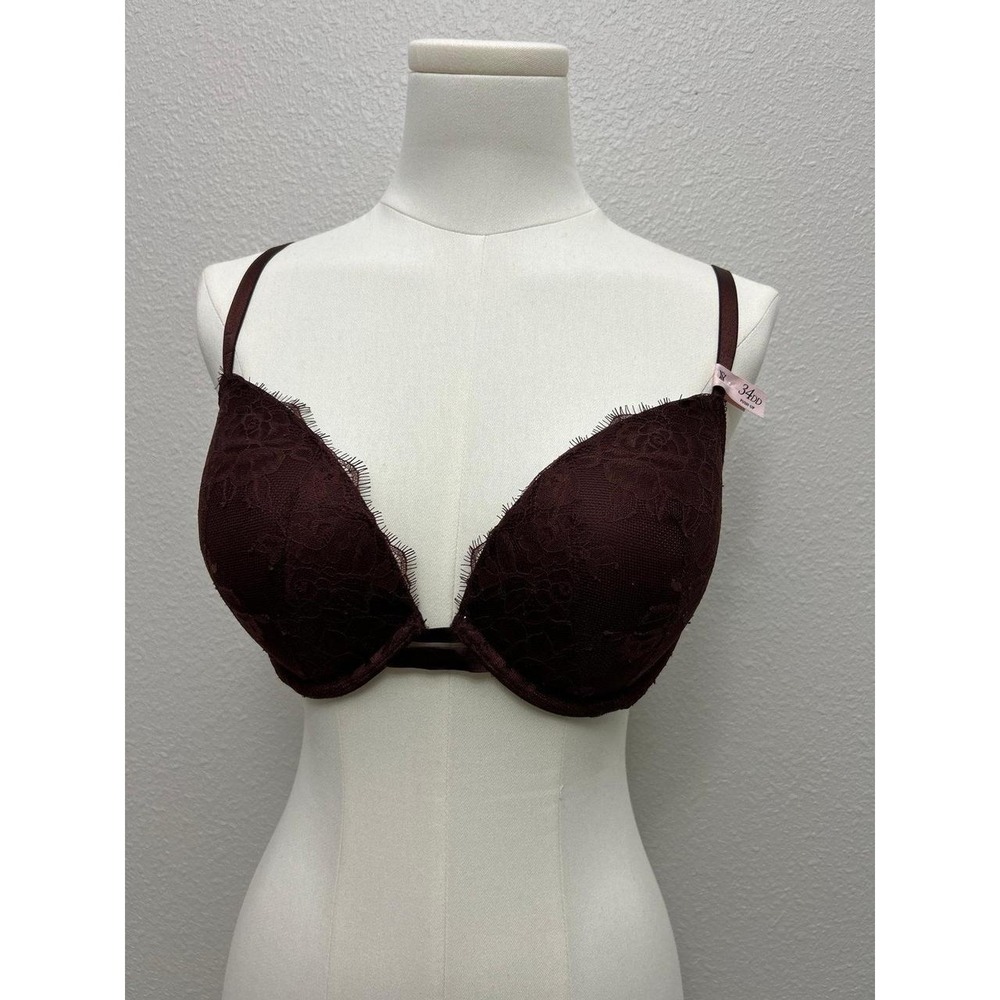 NWT Victoria's Secret Very Sexy Push-Up Lace Bra Deep Brown 34DD